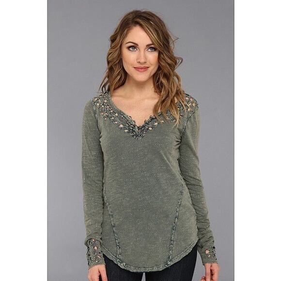 Free People | Women | Luna Embroidered Crochet Eyelet Long Sleeve Top | Medium - Picture 15 of 16